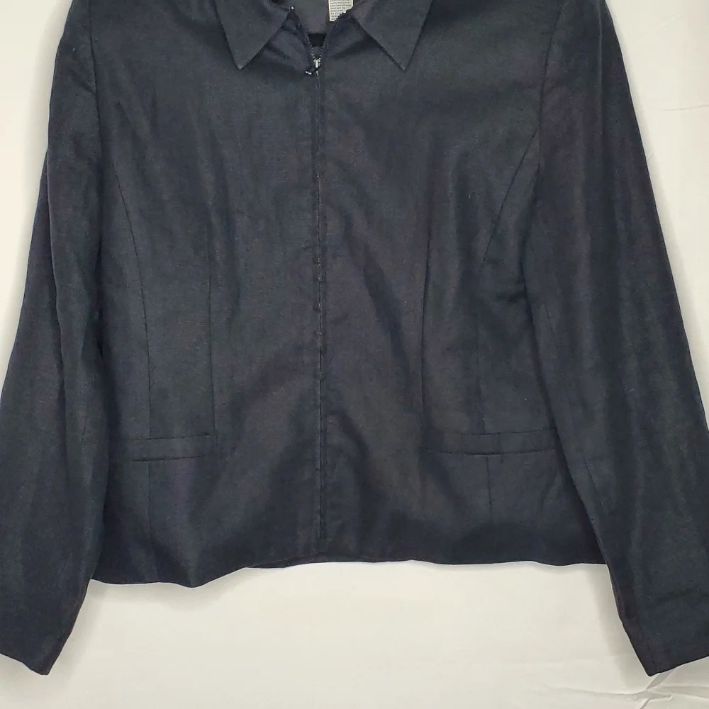 Talbots Irish Linen Black Jacket Size 16 Zip Up Long Sleeve Lined  Blazer Office